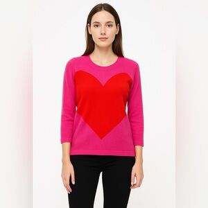 Sonia Rykiel Cashmere Cotton Heart Sweater Pink Red T.L